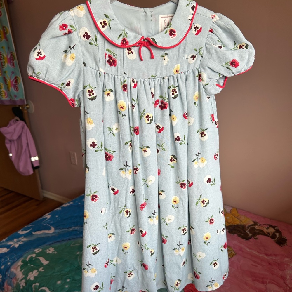 Adorable Kids Floral Dress with Red Trim